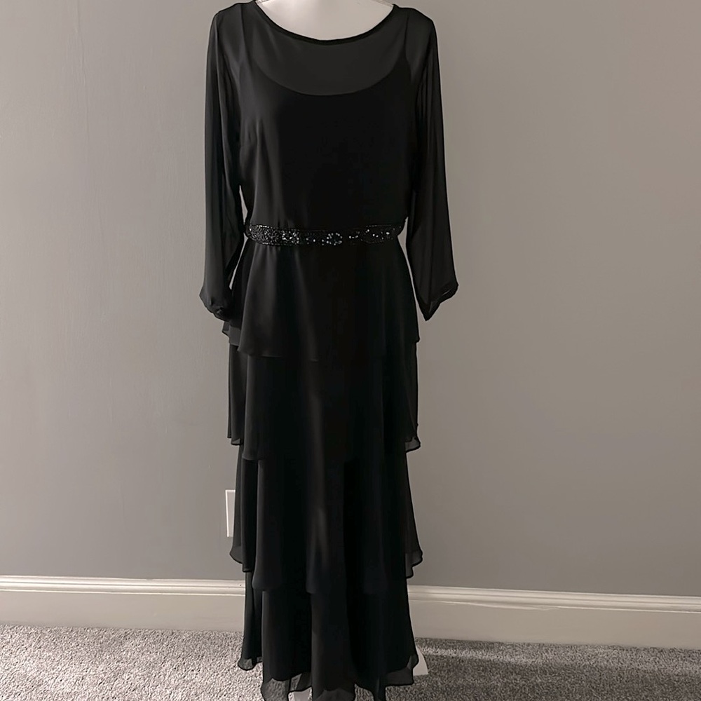 PATRA Maxi Ruffle Long Sleeve Mesh Gown Sequence Dress Size 12 Whimsigoth Fairy